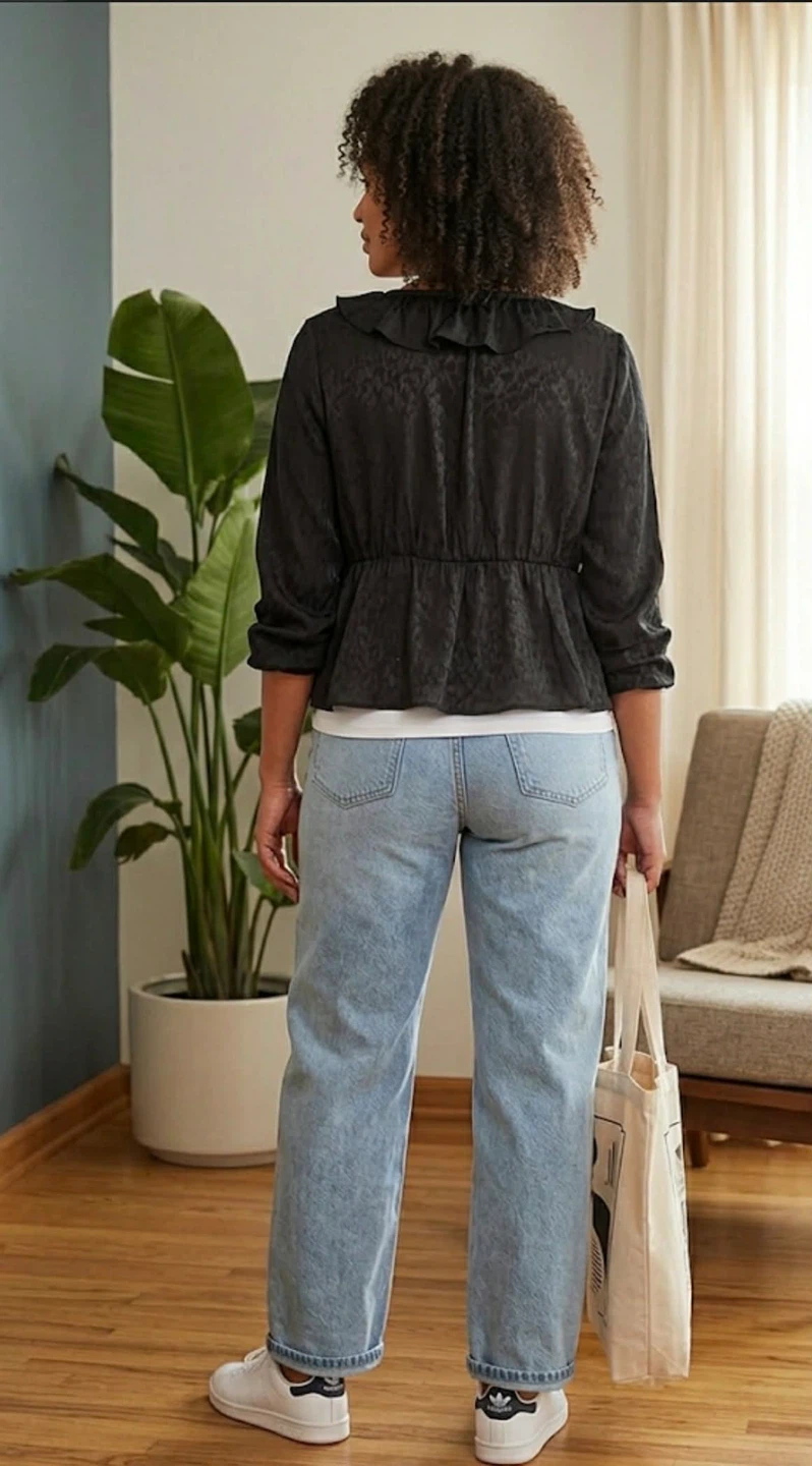 No Boundaries Black Ruffle Tie Front Long Sleeve Blouse - photo 2