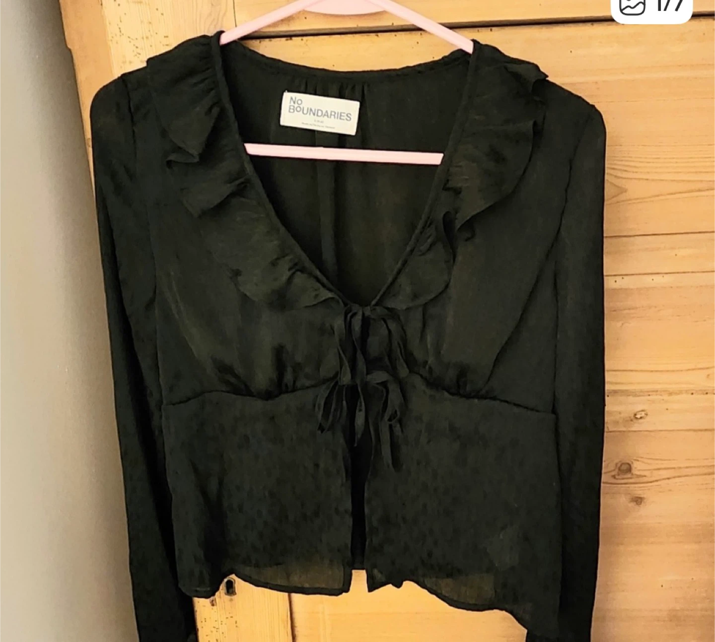 No Boundaries Black Ruffle Tie Front Long Sleeve Blouse - photo 5