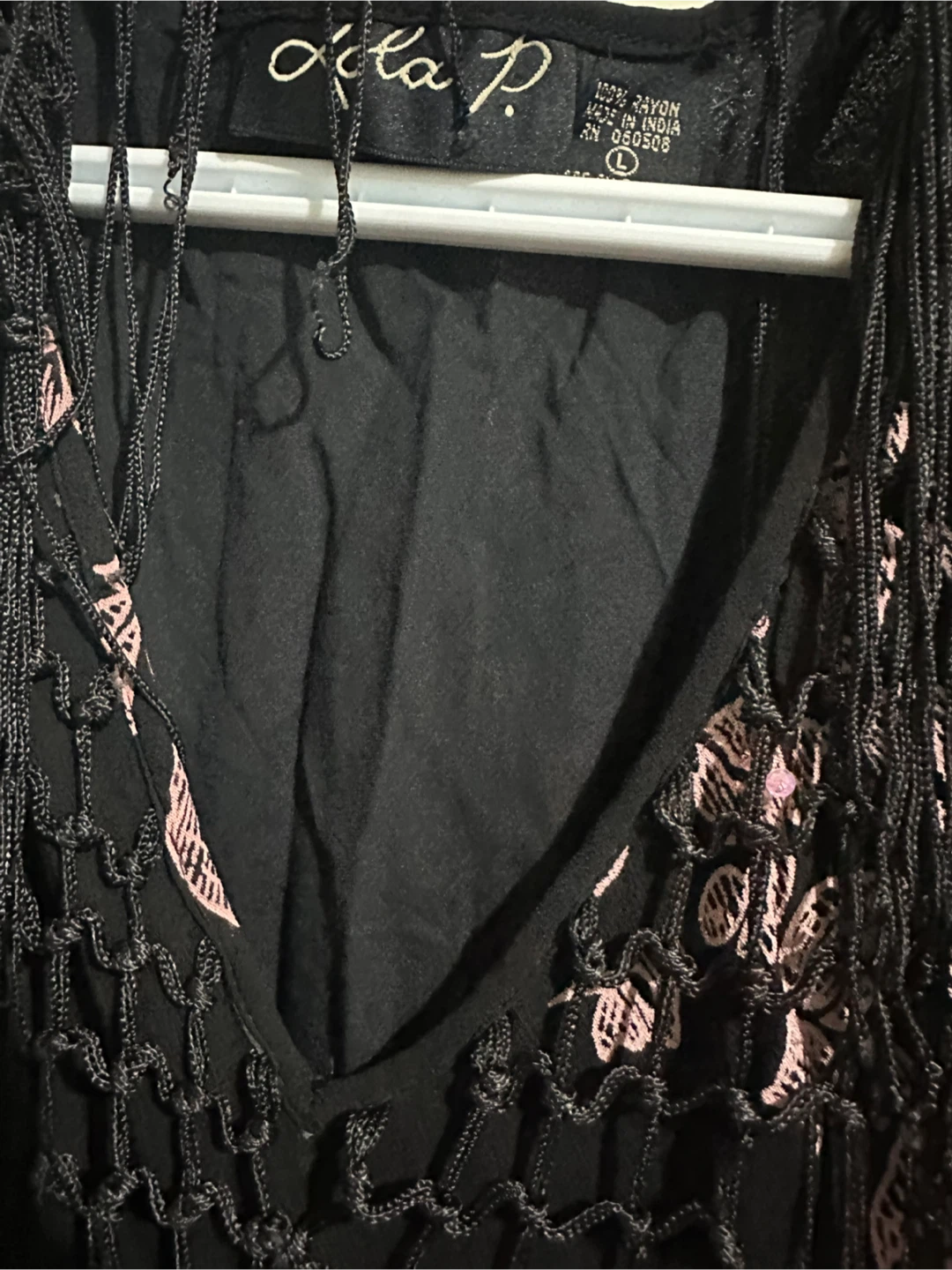 Lila P. Black Floral Print Rayon Dress with Fringe - photo 2