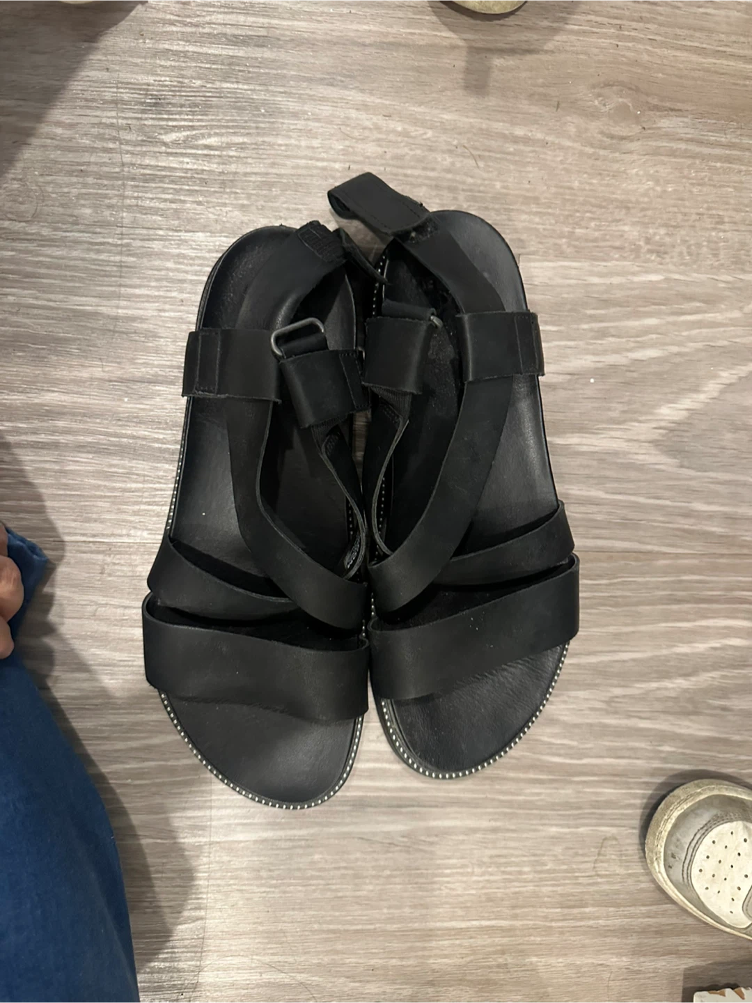 Sorel Black Leather Platform Sandals