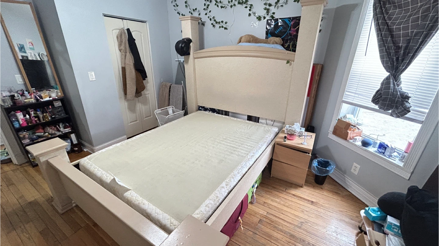 Beige Queen Size Bed Frame with Headboard