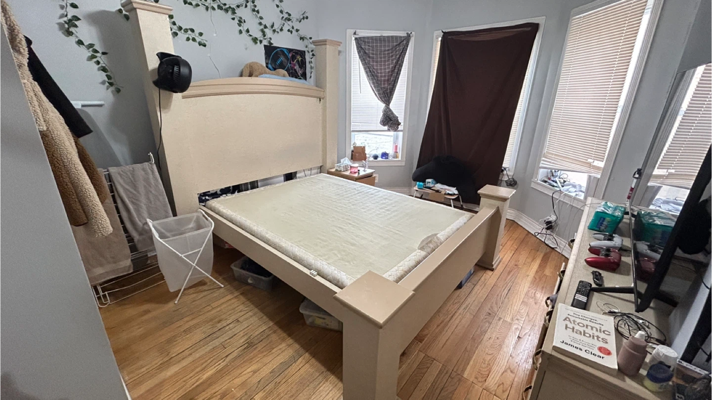 Beige Queen Size Bed Frame with Headboard - photo 3