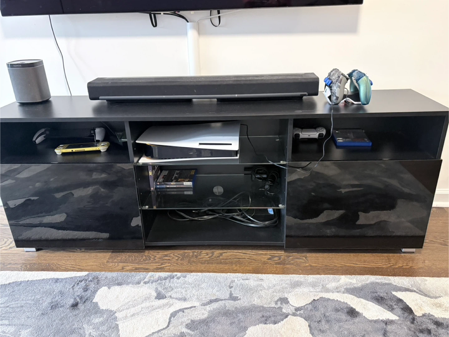 Black High-Gloss TV Stand with Storage