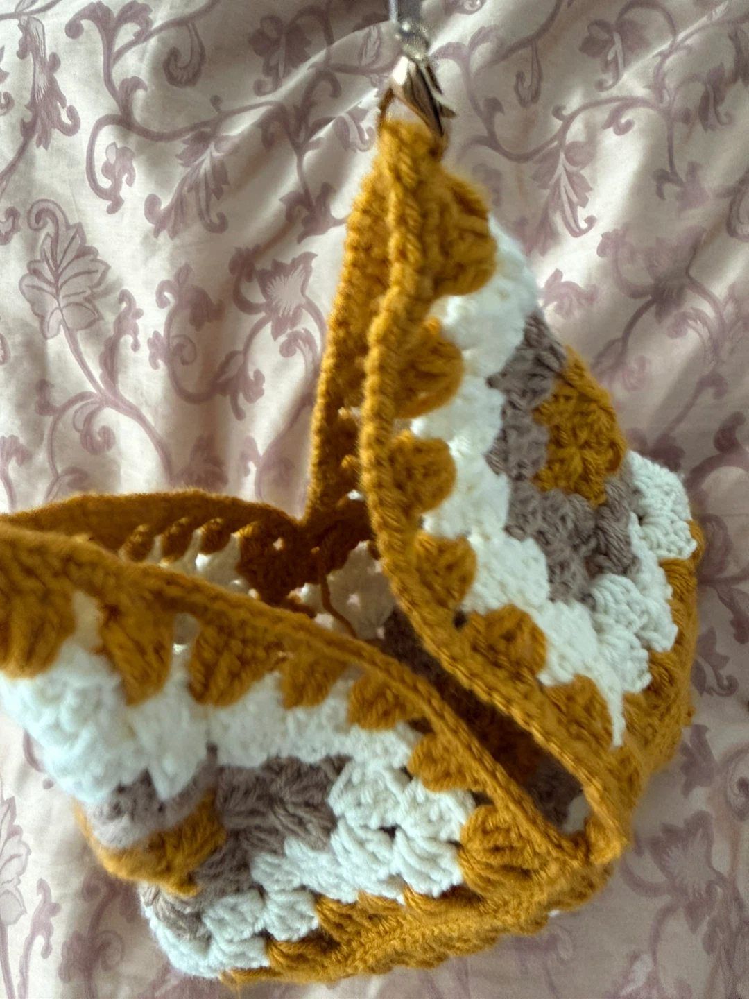 Handmade Crochet Granny Square Bag with Pearl Strap - photo 2