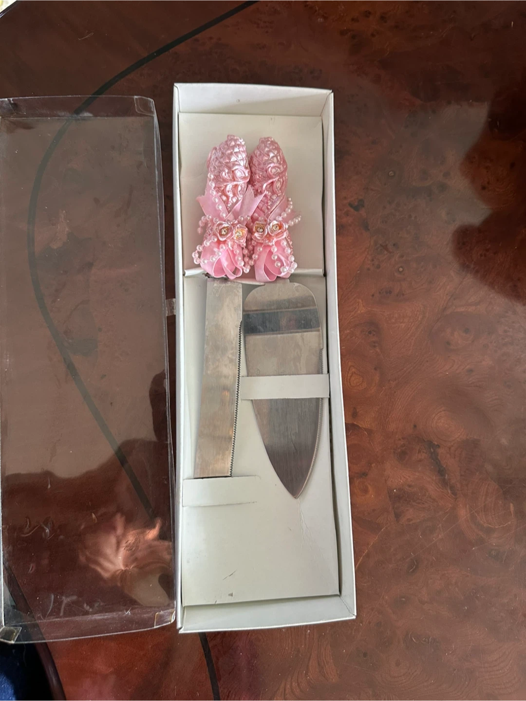 Elegant Pink Butterfly Cake Knife and Server Set