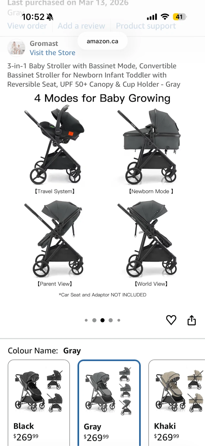 Gromast 3-in-1 Baby Stroller Bassinet Mode Convertible Gray - photo 3
