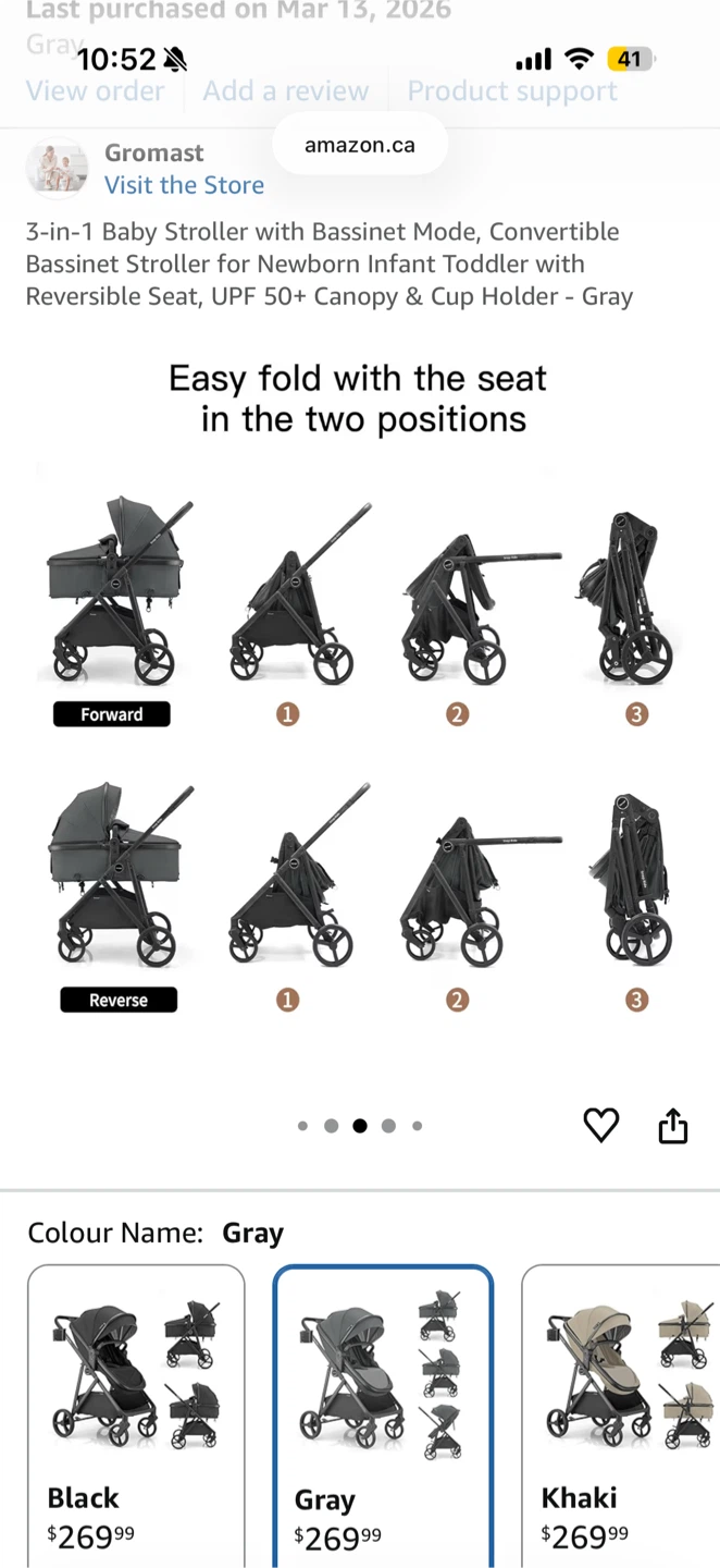 Gromast 3-in-1 Baby Stroller Bassinet Mode Convertible Gray - photo 2