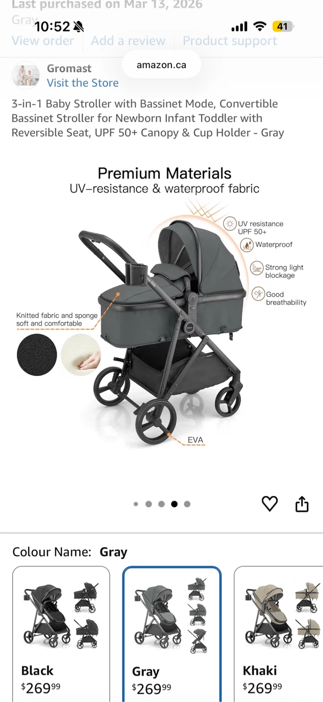 Gromast 3-in-1 Baby Stroller Bassinet Mode Convertible Gray