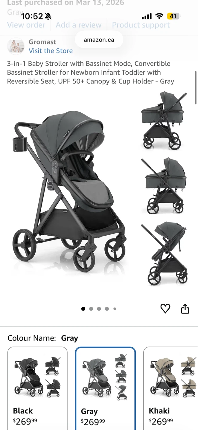 Gromast 3-in-1 Baby Stroller Bassinet Mode Convertible Gray - photo 5