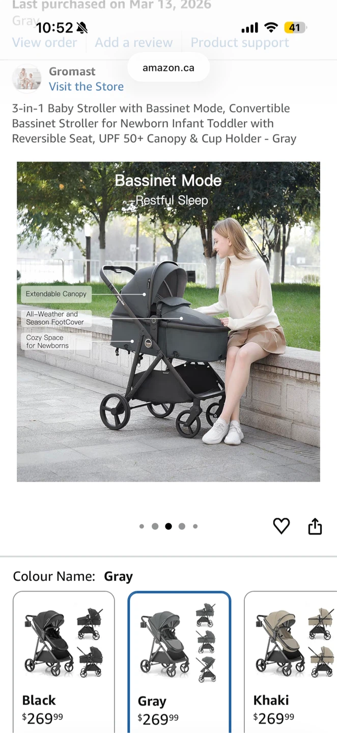 Gromast 3-in-1 Baby Stroller Bassinet Mode Convertible Gray - photo 4