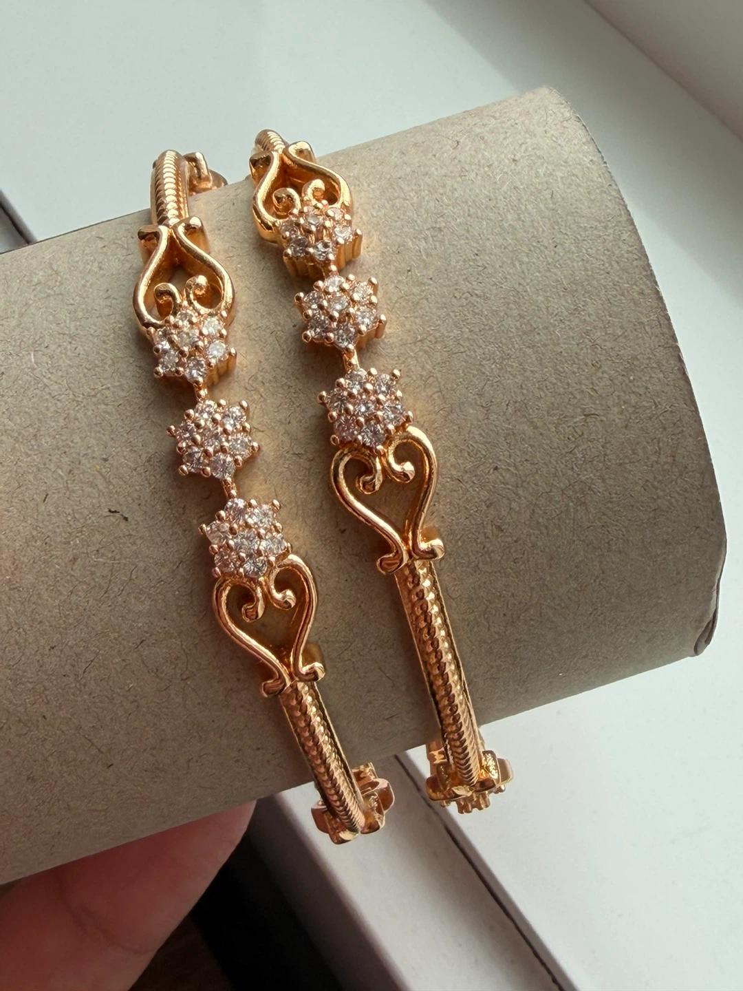 Rose Gold Tone Bangle Bracelet with Crystals - photo 3
