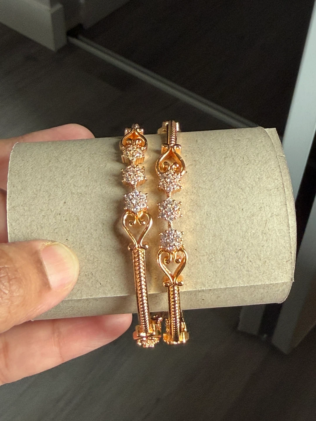 Rose Gold Tone Bangle Bracelet with Crystals