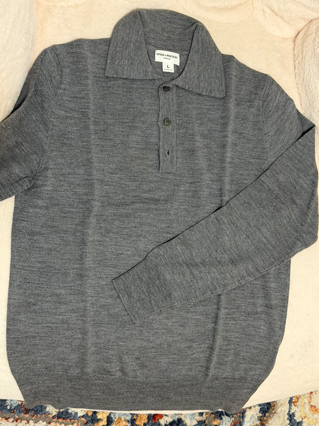 Spier & Mackay Grey 100% Merino Wool Button Collar Sweater - photo 5