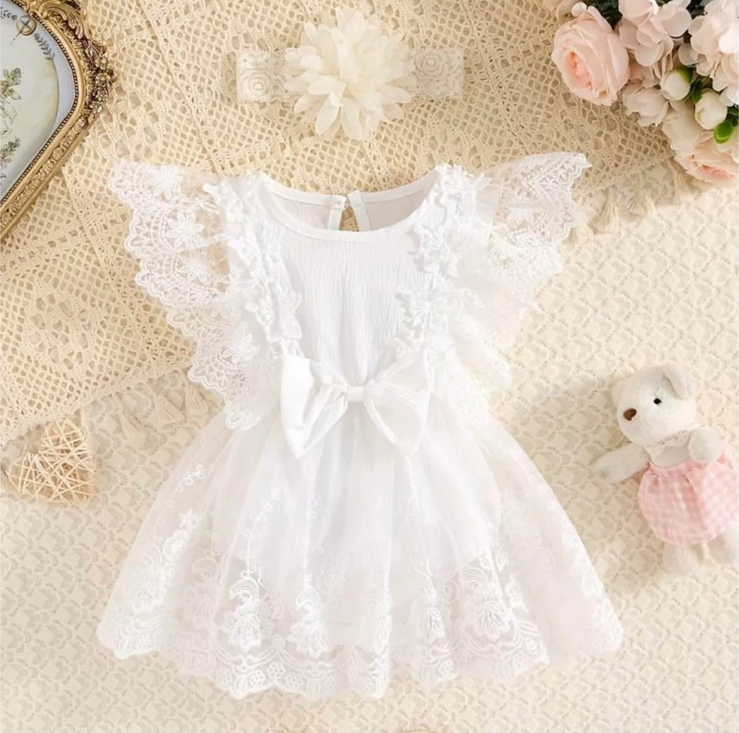 White Lace Trim Baby Dress