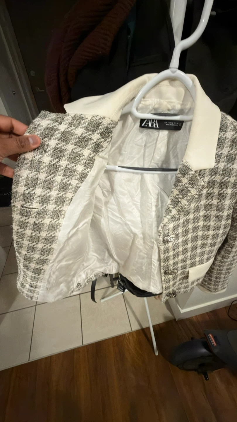 ZARA Houndstooth Tweed Cropped Blazer - Size S