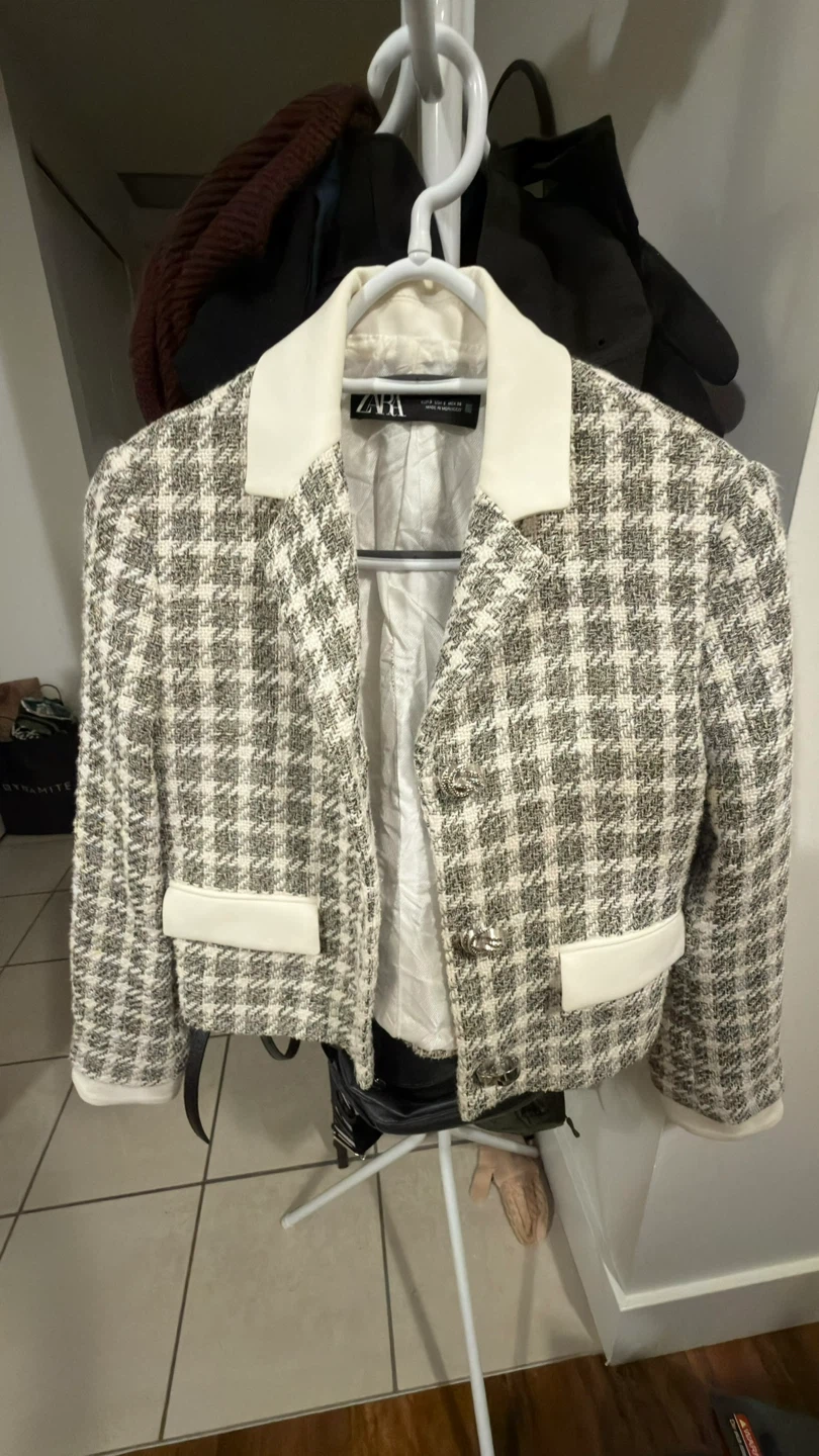 ZARA Houndstooth Tweed Cropped Blazer - Size S - photo 2