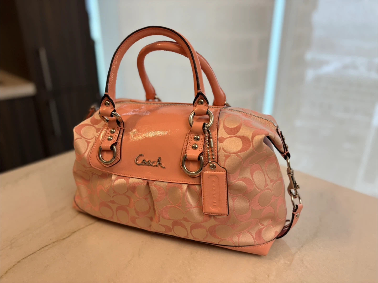Coach Ashley Peony Pink Signature Carryall Handbag