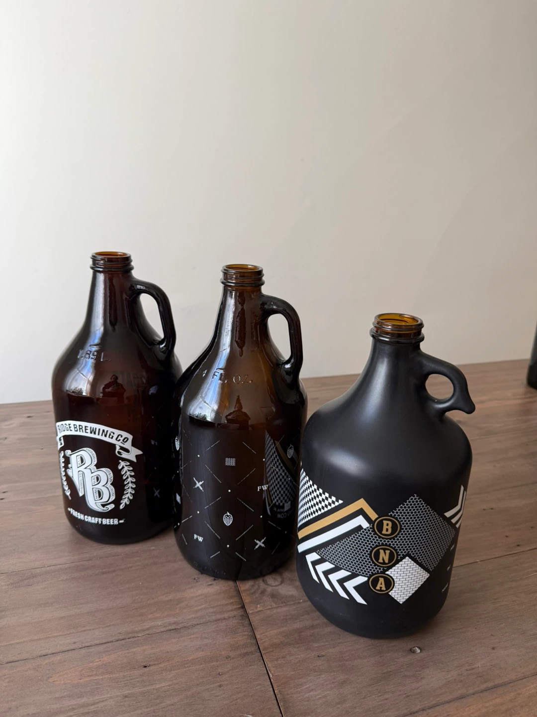 Large glass growlers x3