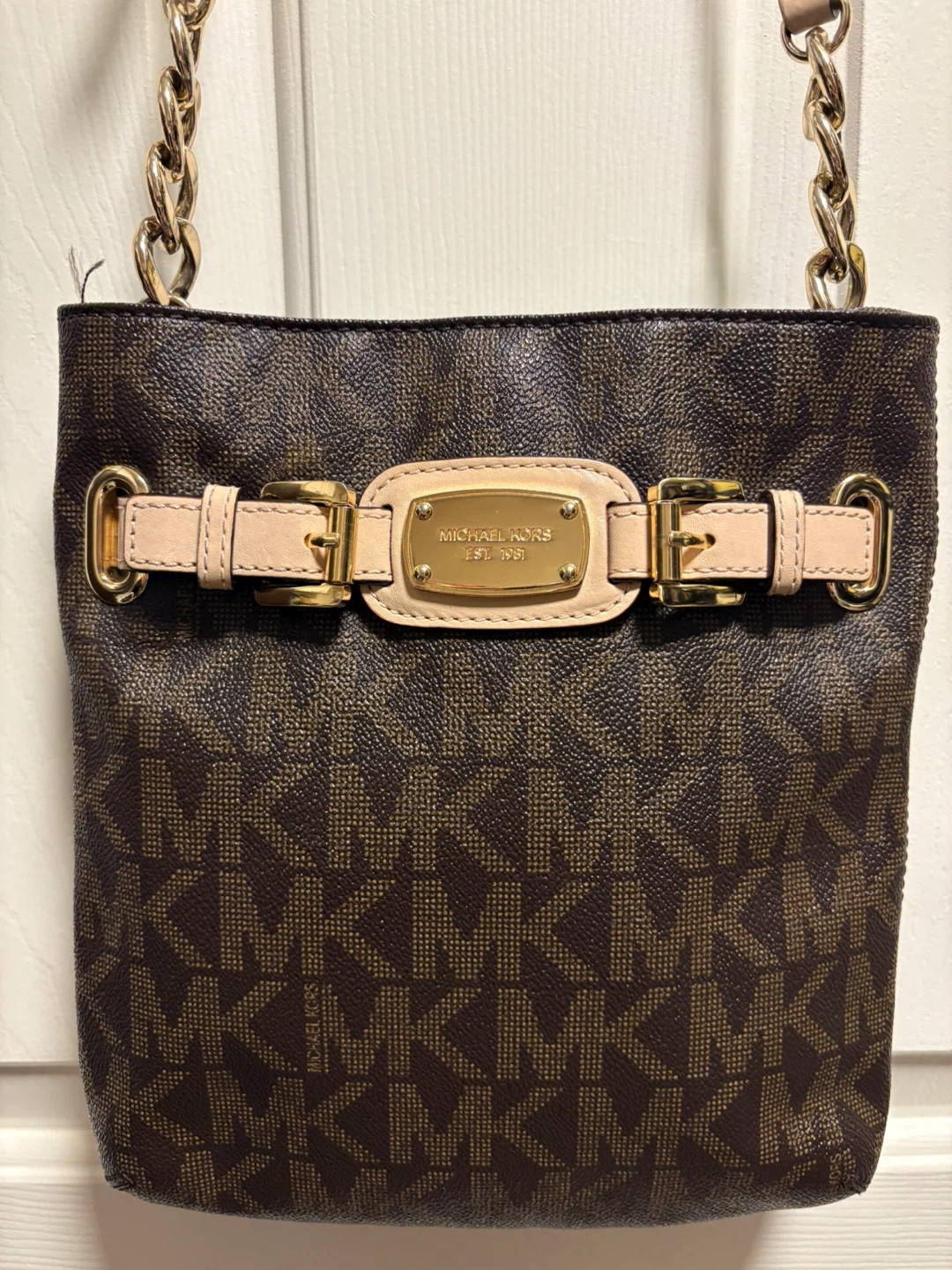 Michael Kors Brown Signature Print Leather Crossbody Bag