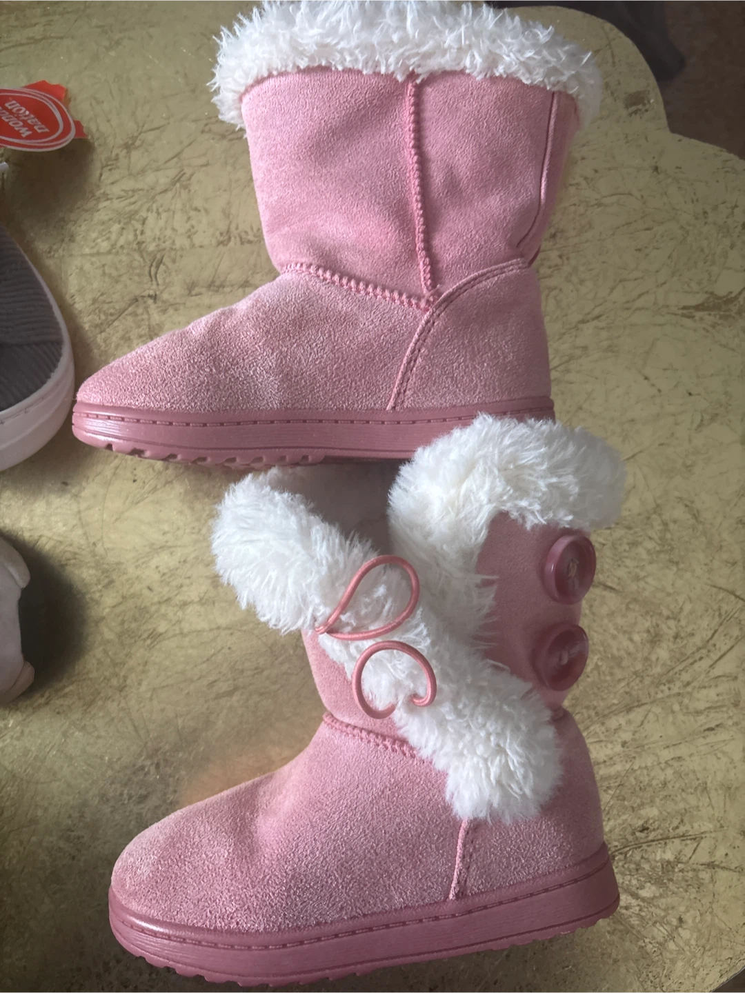 Wonder Nation Pink Faux Suede Snow Boots with Faux Fur Trim