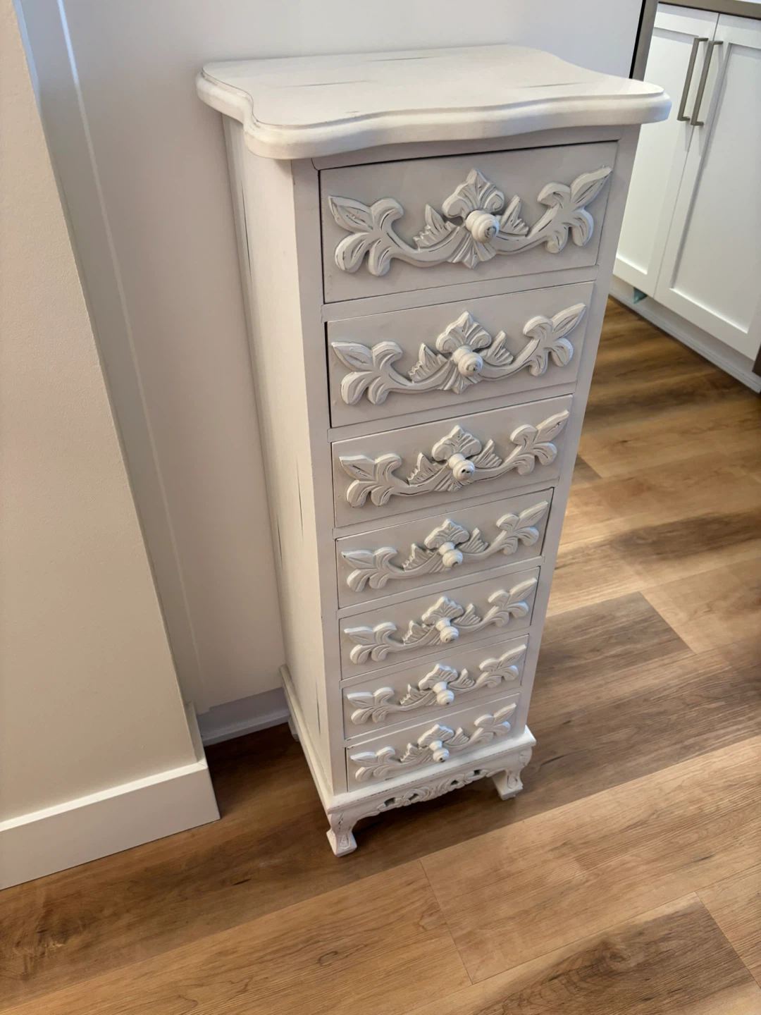 Antique distressed white armoire dresser chest