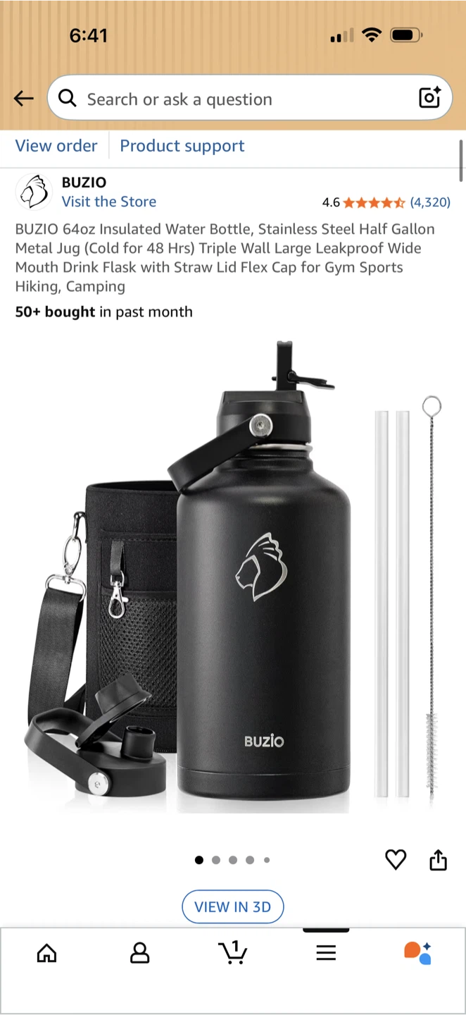 💧 BUZIO 64oz Insulated Water Bottle (Half Gallon)