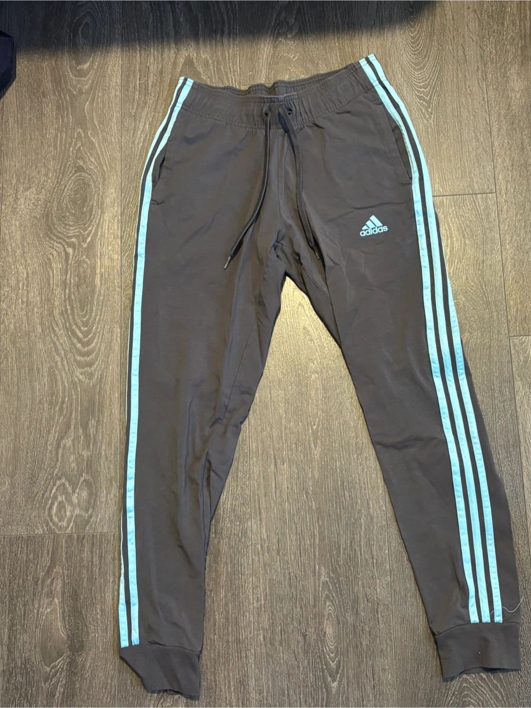 adidas grey and blue striped joggers