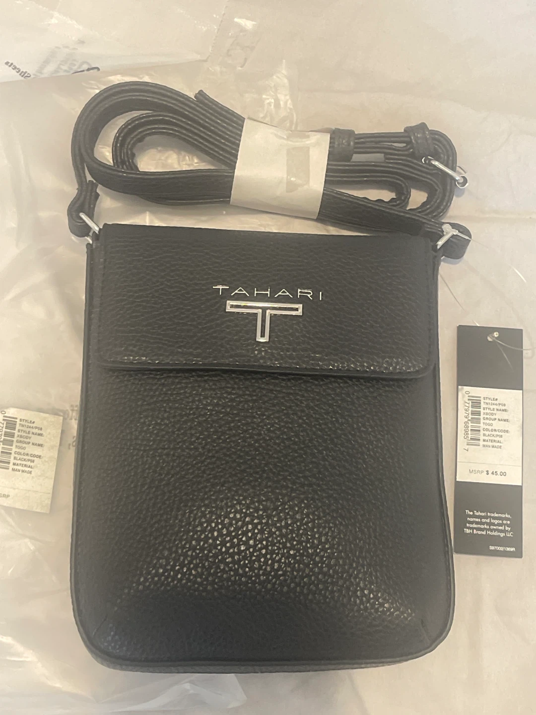 Tahari Black Faux Leather Crossbody Bag