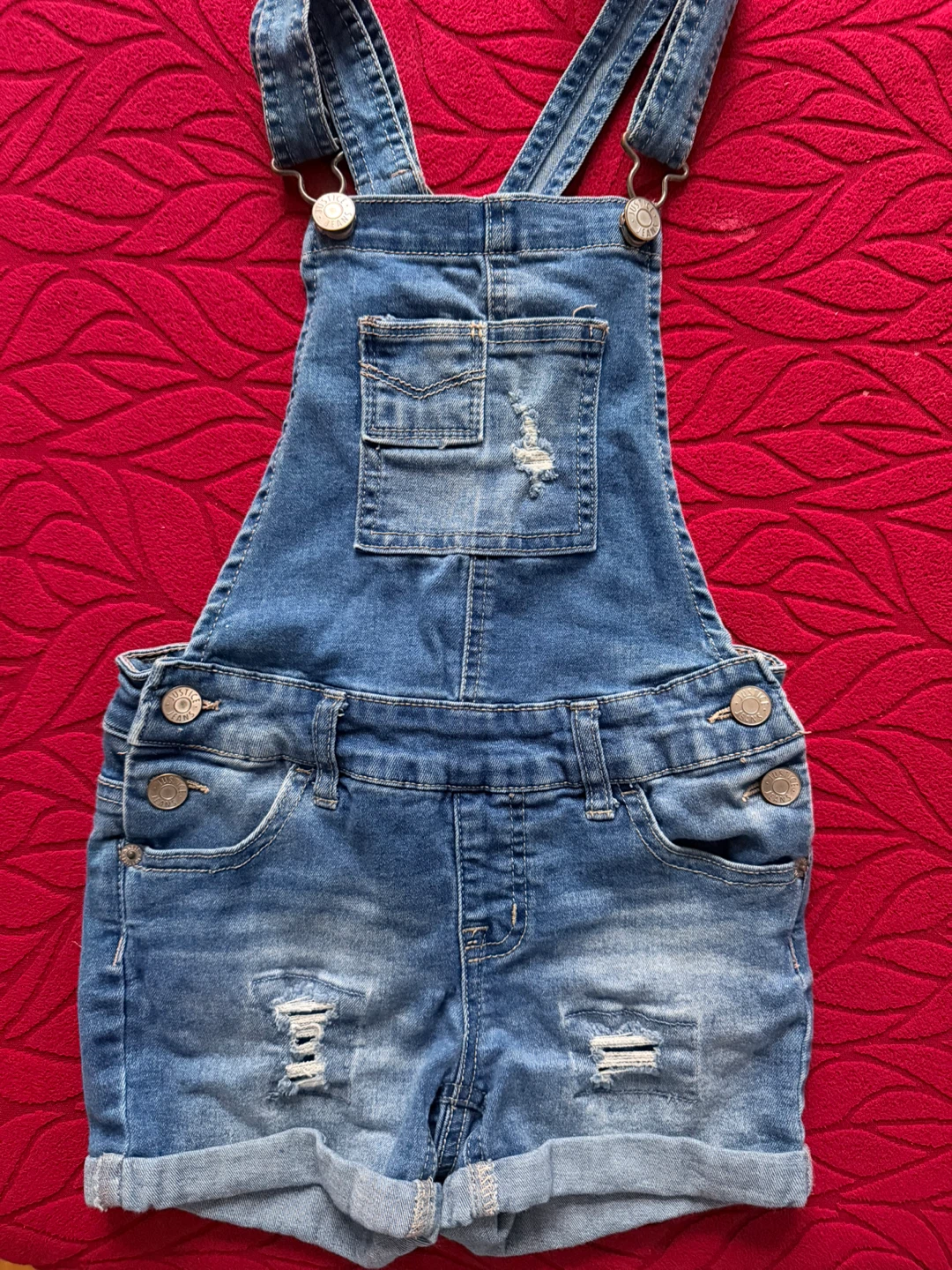 Justice Denim Distressed Short Overalls