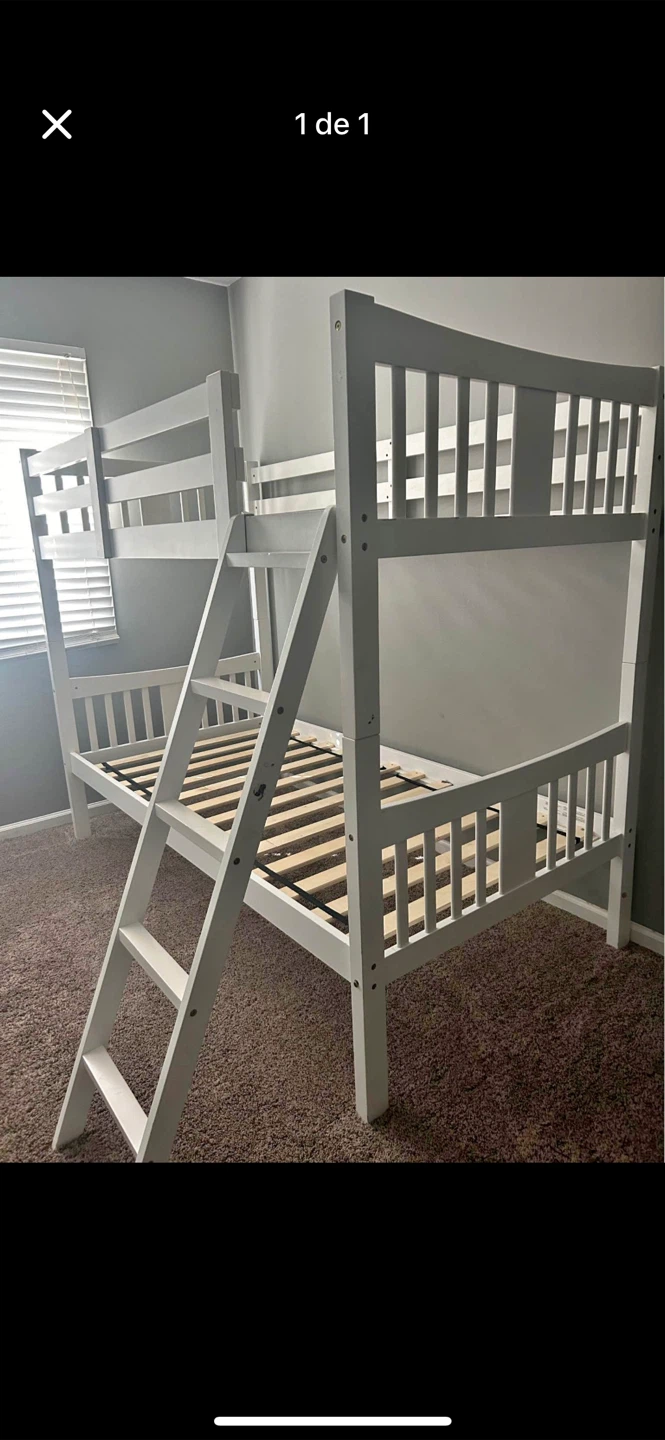White Twin over Twin Bunk Bed with Ladder Mattress