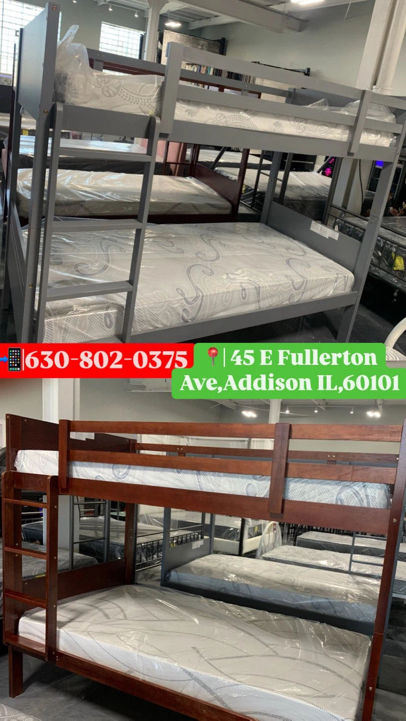 White Twin over Twin Bunk Bed with Ladder Mattress - photo 2