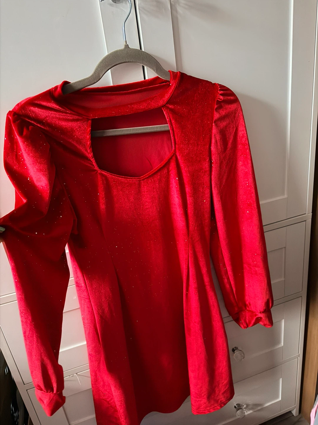 Red Velvet Cutout Long Sleeve Dress