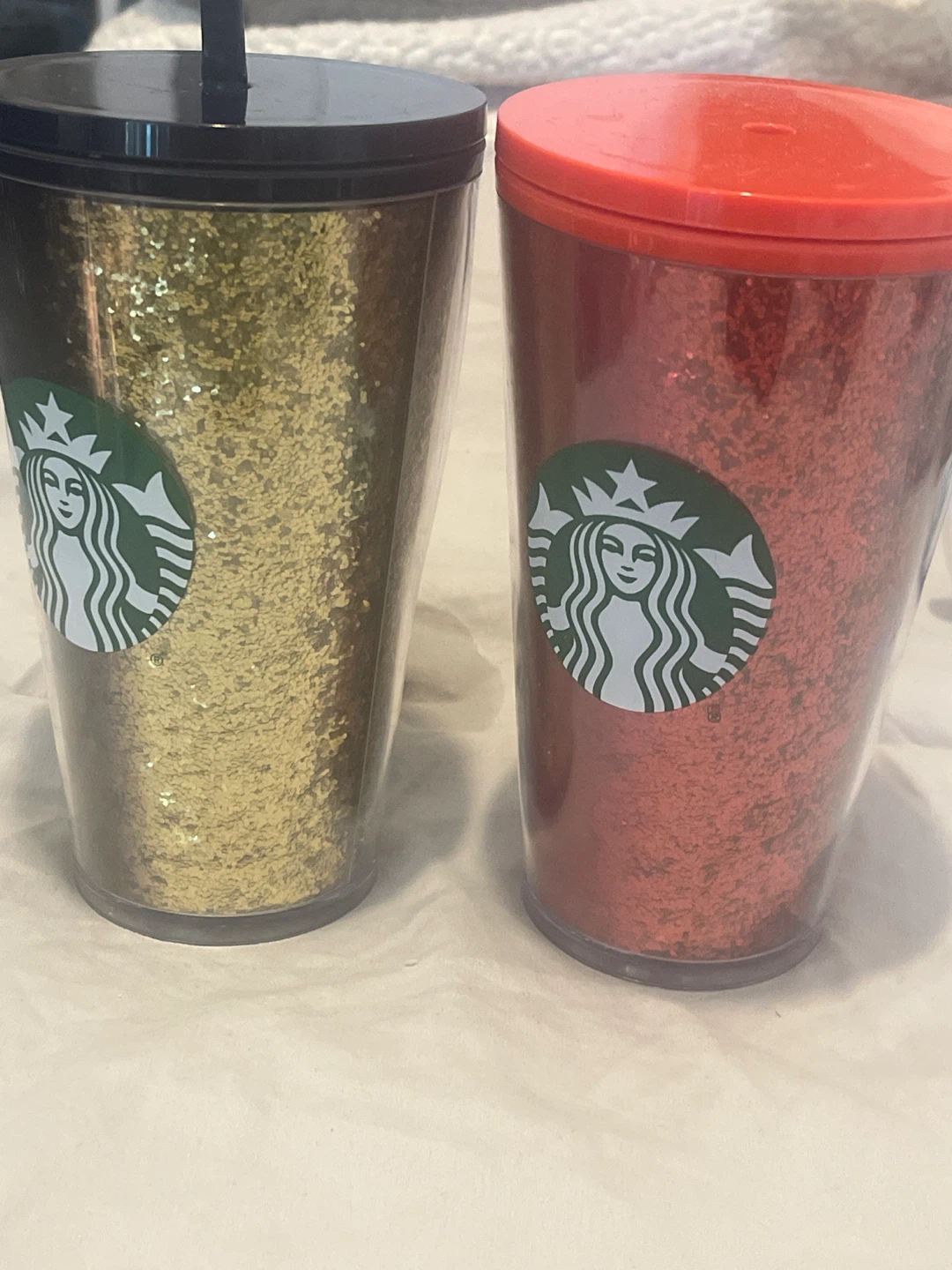 Starbucks Glitter Tumblers (2) Gold & Red 16oz