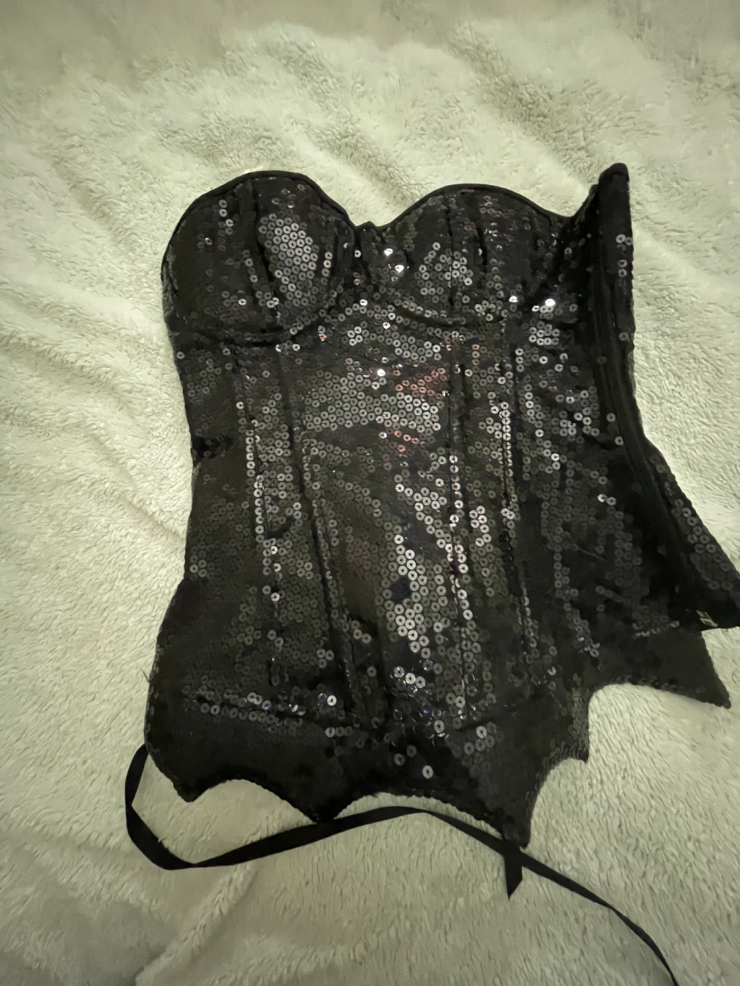 Black Sequin Corset with Bat Wing Detail - photo 2