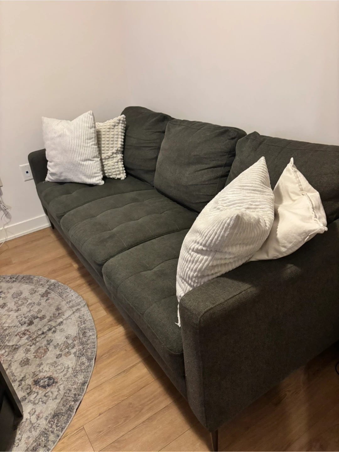 Dark Grey Sofa with Tufted Cushions - MOVING