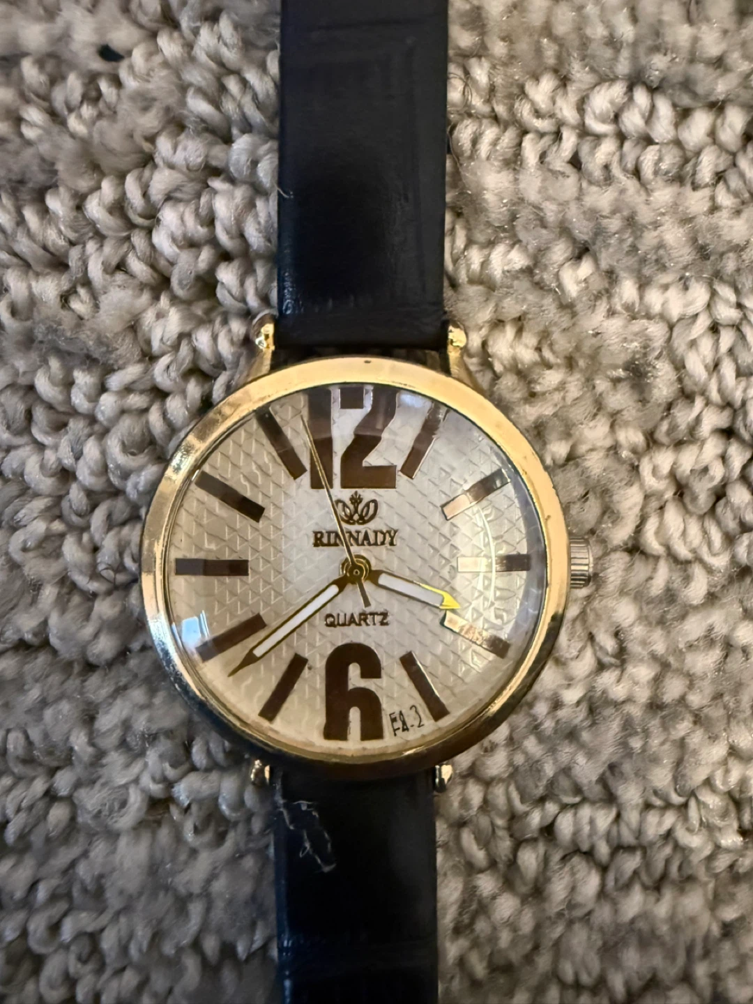 Rinnady Quartz Watch with Black Leather Strap
