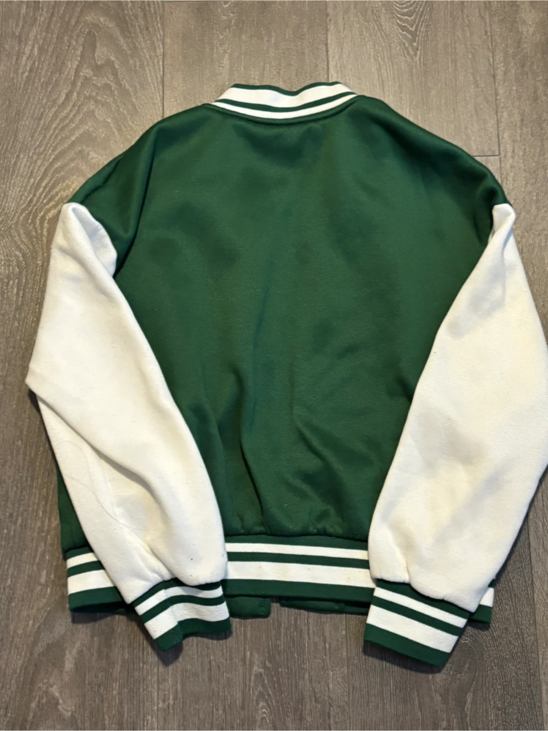 green and white varsity style bomber jacket - photo 3