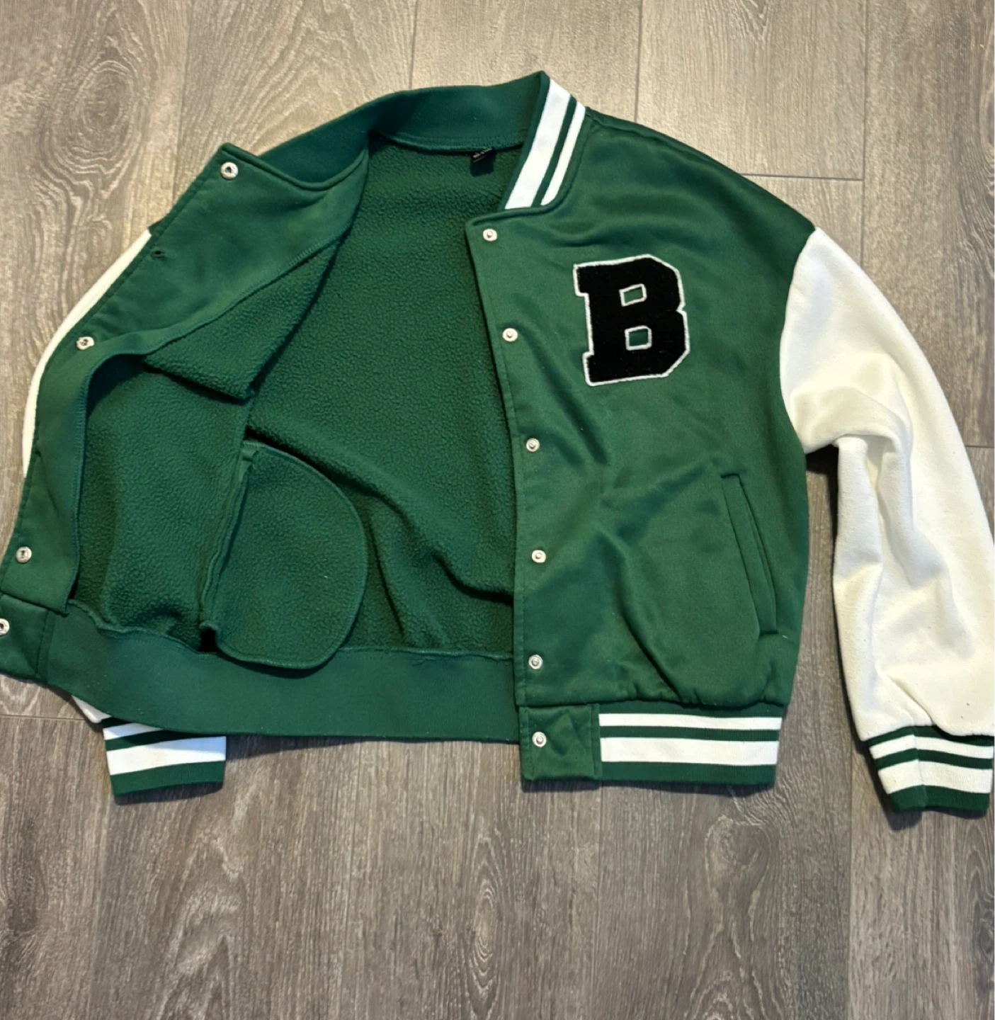 green and white varsity style bomber jacket - photo 2