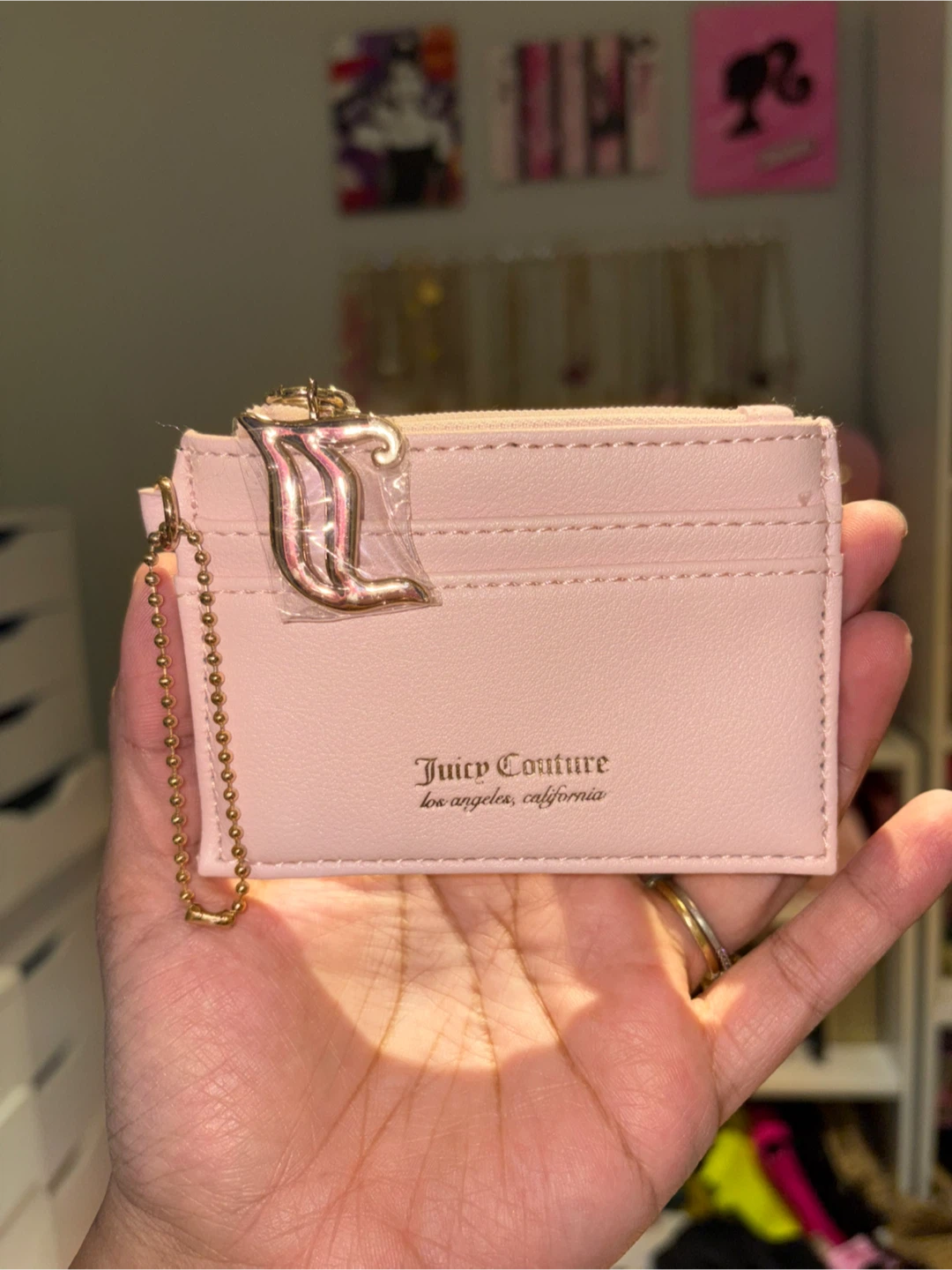 Juicy Couture baby Pink Card Holder with Gold  Zipper Pouch