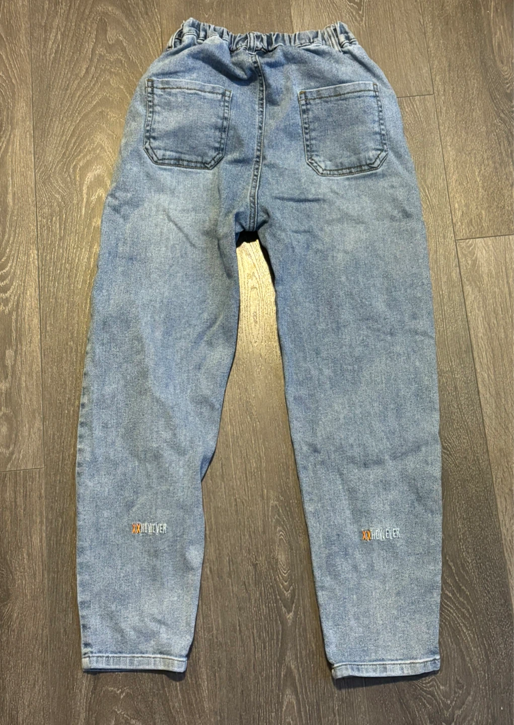high rise blue wash tapered jeans - photo 2