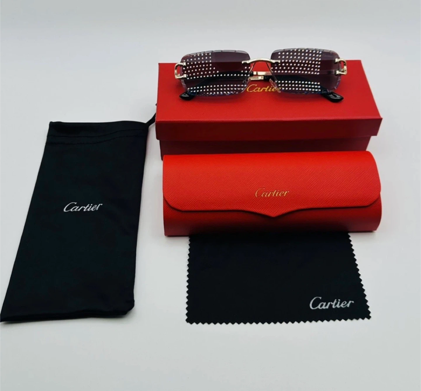 Cartier Rimless Sunglasses with Red Case and Box