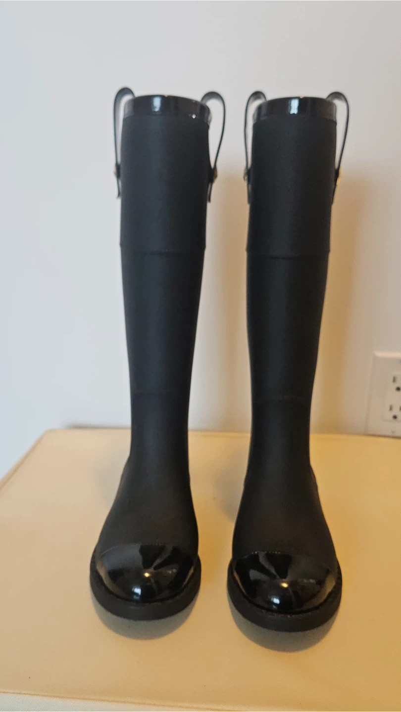 Jimmy Choo Black Rubber Riding Boots Size 5