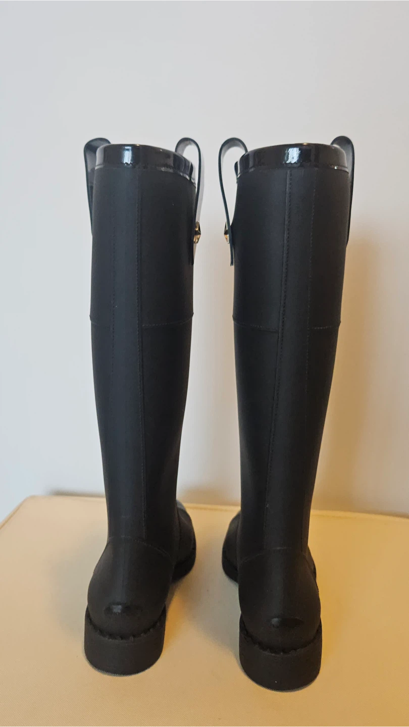 Jimmy Choo Black Rubber Riding Boots Size 5 - photo 3