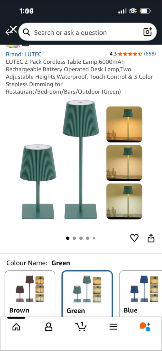 LUTEC 2 Pack Cordless Rechargeable Table Lamps - Green - photo 2