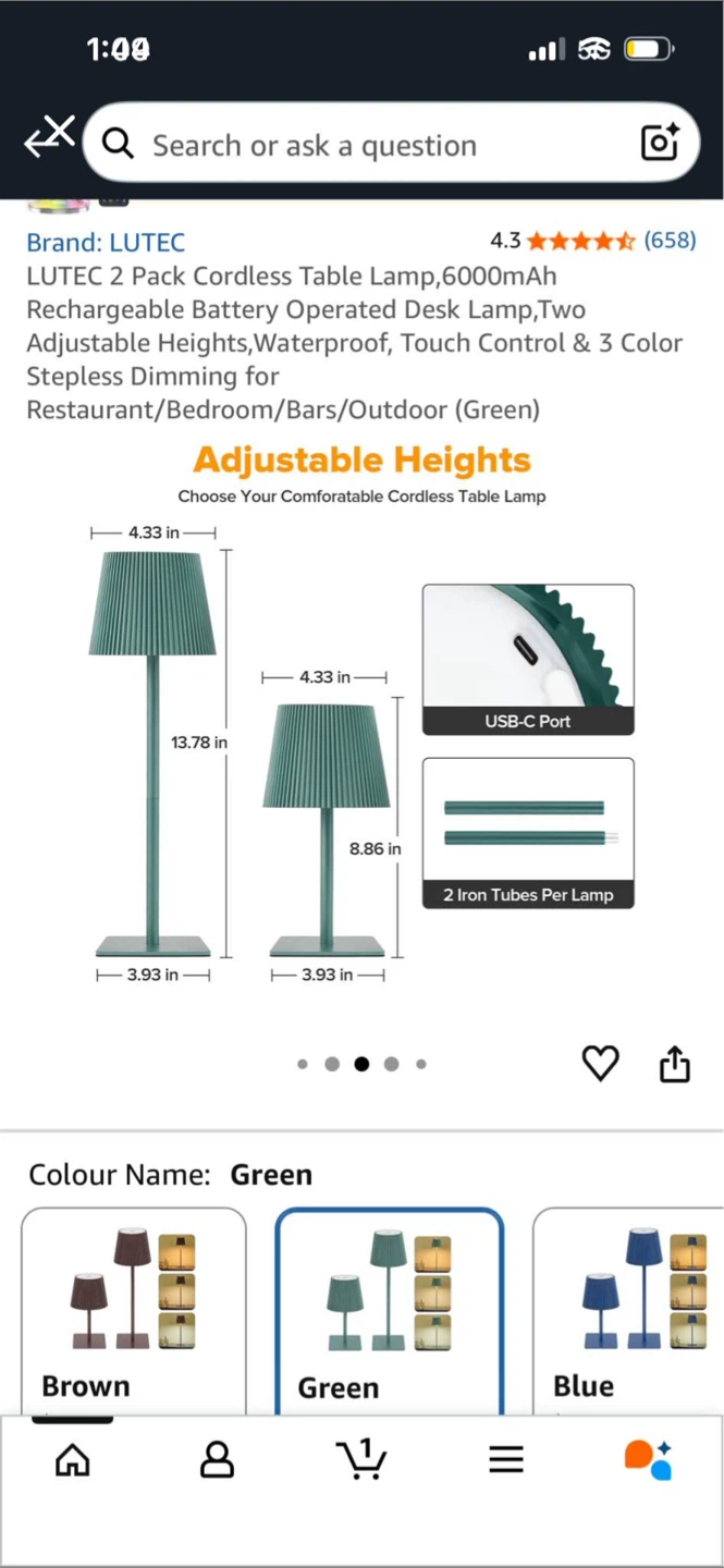 LUTEC 2 Pack Cordless Rechargeable Table Lamps - Green - photo 4