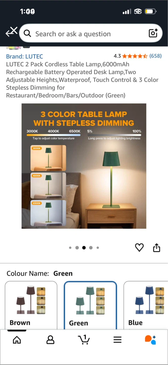 LUTEC 2 Pack Cordless Rechargeable Table Lamps - Green - photo 3