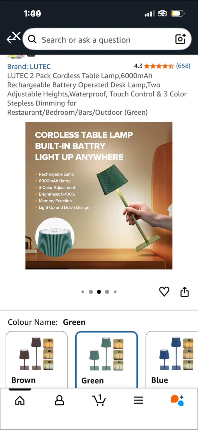 LUTEC 2 Pack Cordless Rechargeable Table Lamps - Green - photo 5