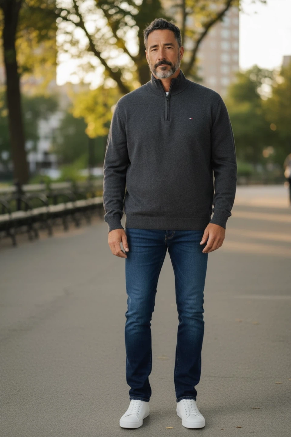 Tommy Hilfiger Men's Quarter Zip Sweater - Dark Grey