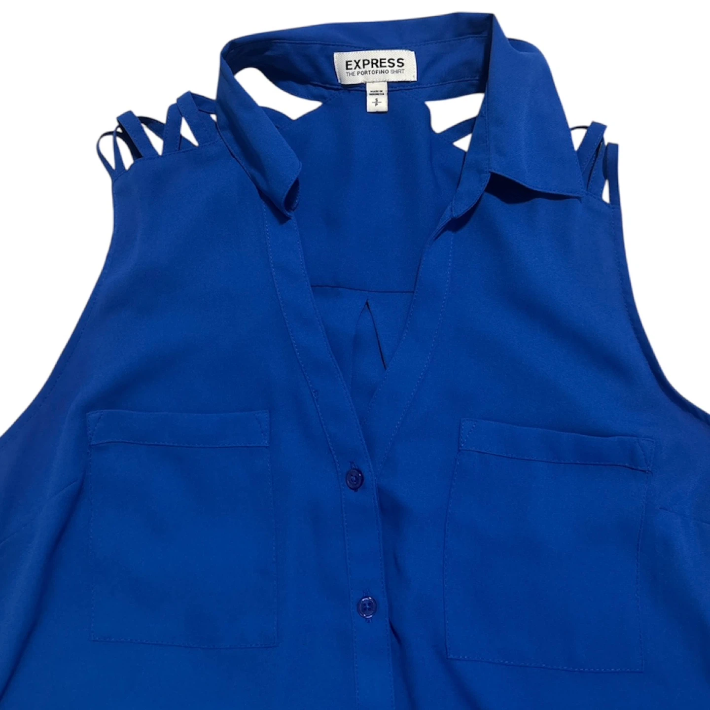 Express Blue Sleeveless Cutout Shoulder Blouse Size S - photo 3