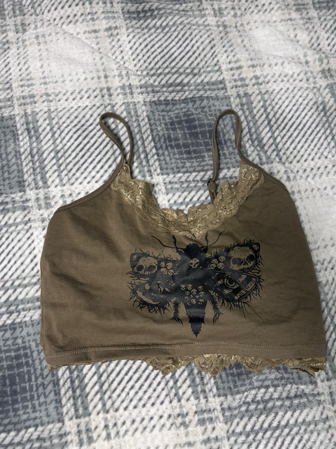Brown Camisole with Moth and Skull Graphic